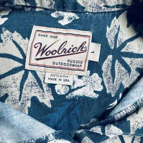 Vintage Woolrich Shirt Men's L Green Long Sleeve Button-Up Leaf Print USA Made - Picture 3 of 3